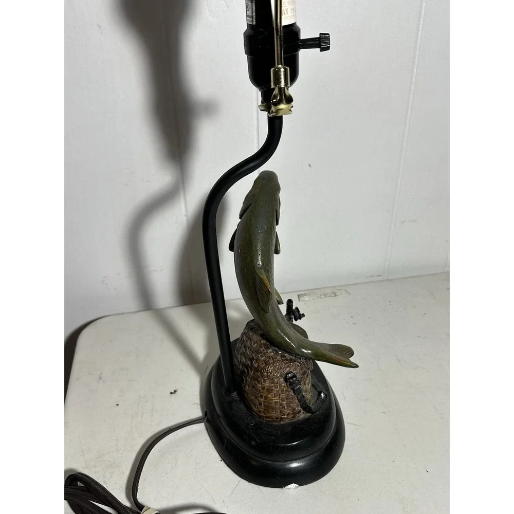 Vintage Fishing Fish Table Lamp Resin Trout Bass Cabin Lodge Decor 21